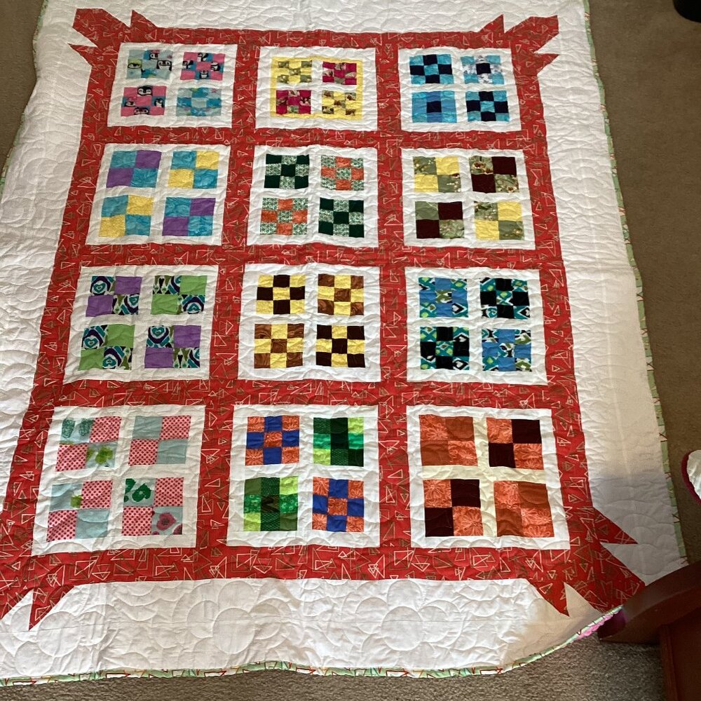 New Handmade Finished Quilted Quilt Throw Blanket Pink Minky Cotton 62"  x 51"